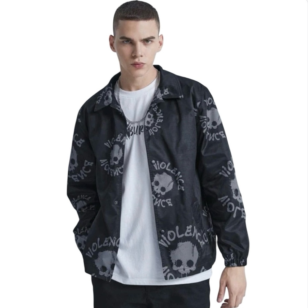 Urban Violence Black Jacket Skull High Street Grunge Goth Boyfriend Bomber NWOT